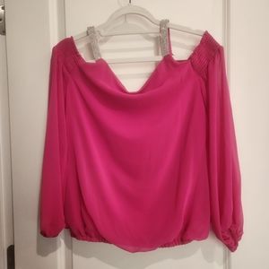 Hot Pink Cold Shoulder Top Embellished M